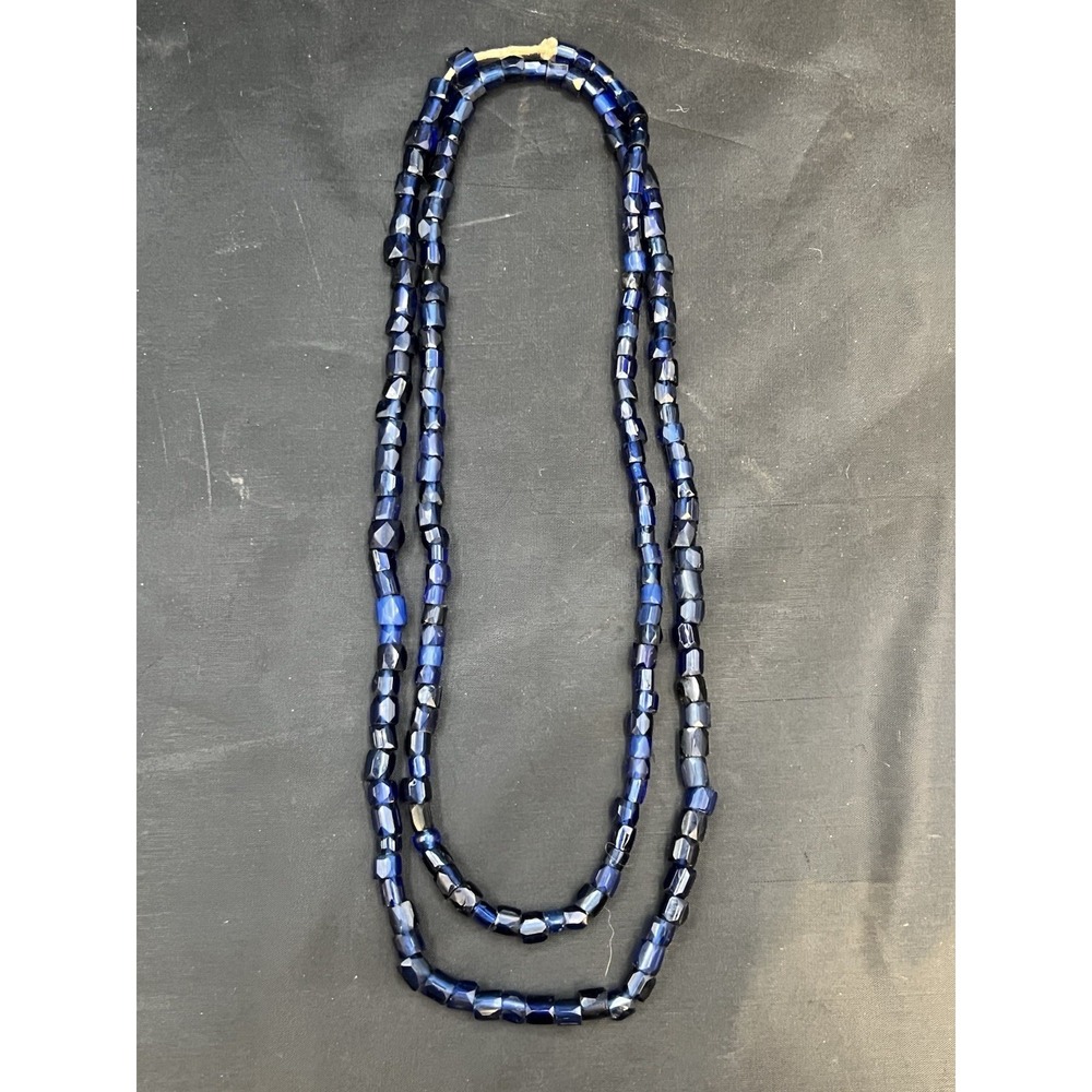 Antique 18th Century Cobalt Blue Dutch Glass Trade Beads Necklace 21" Very Rare